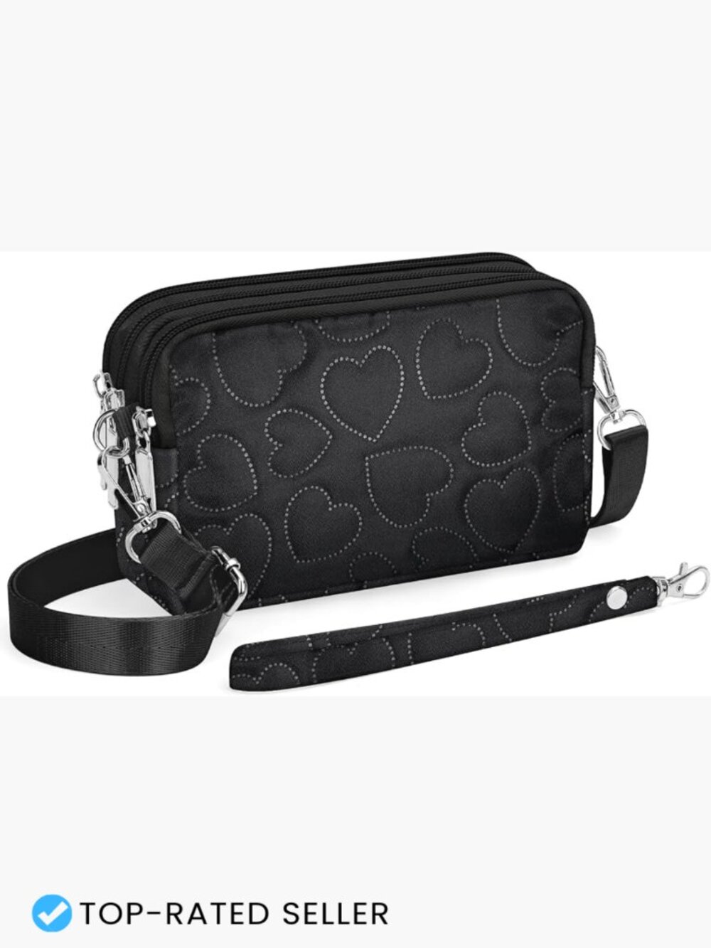 Stylish Compact Crossbody Bag with Detachable Wristlet 3 Zipper Pockets Travel